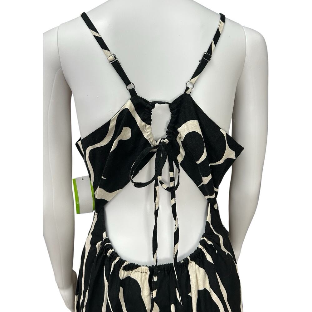 NEW Sam Edelman Merisa Linen-Blend Cutout Midi Sundress Black White M - Picture 7 of 16